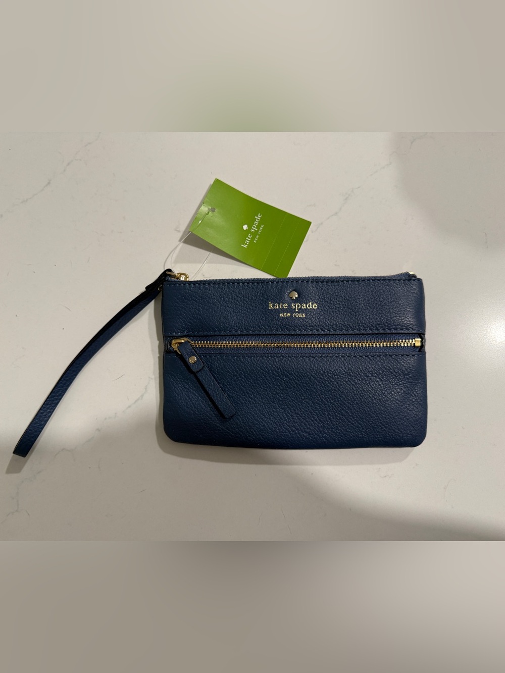 kate spade navy blue leather wristlet clutch